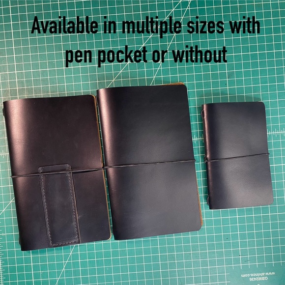 Large Journal Cover. Black sheen leather, brown interior 9x 5.5”Free Insert - Picture 7 of 7